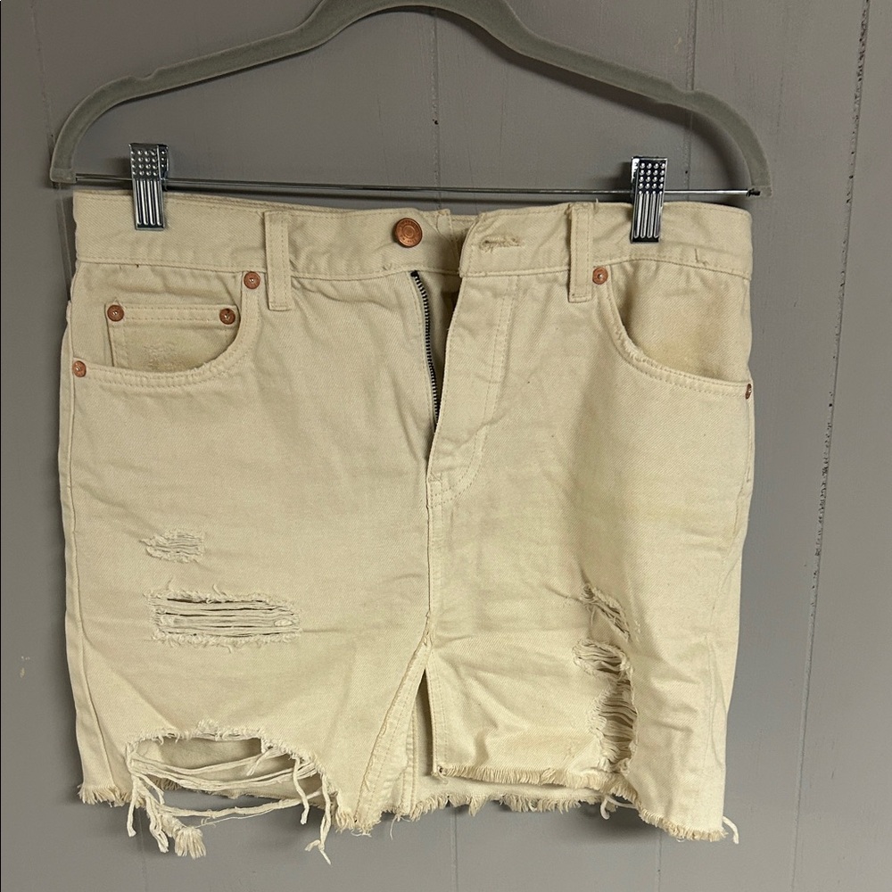 We The Free Tan Distressed Mini Skirt